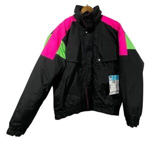 Vtg 80s 90s STEEP SLOPES Ski Jacket Unisex L Neon Pink Green Color Block Nylon